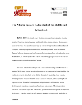 The Alhurra Project: Radio Marti of the Middle East