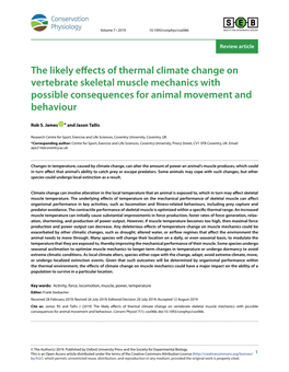 The Likely Effects of Thermal Climate Change on Vertebrate Skeletal Muscle Mechanics with Possible Consequences for Animal Movement and Behaviour