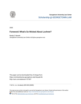 Foreword: What's So Wicked About Lochner?