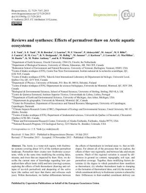 Effects of Permafrost Thaw on Arctic Aquatic Ecosystems