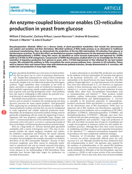 An Enzyme-Coupled Biosensor Enables (S)-Reticuline Production in Yeast from Glucose