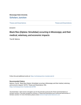 Black Flies (Diptera: Simuliidae) Occurring in Mississippi, and Their Medical, Veterinary, and Economic Impacts