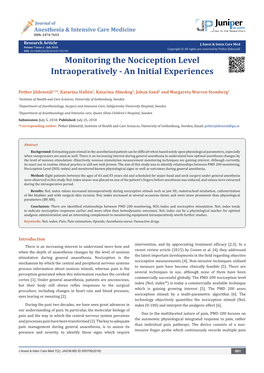 Monitoring the Nociception Level Intraoperatively - an Initial Experiences