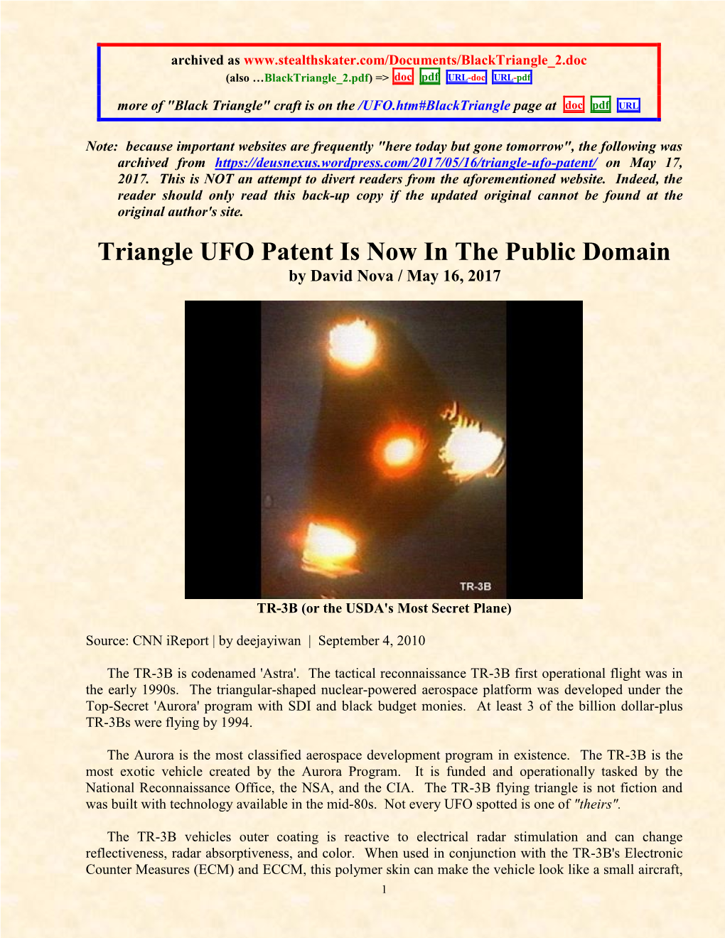 Triangle UFO Patent Is Now in the Public Domain by David Nova / May 16, 2017