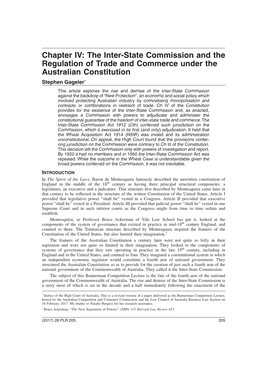 The Inter-State Commission and the Regulation of Trade and Commerce Under the Australian Constitution