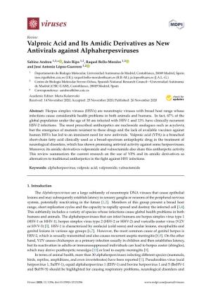 Valproic Acid and Its Amidic Derivatives As New Antivirals Against Alphaherpesviruses