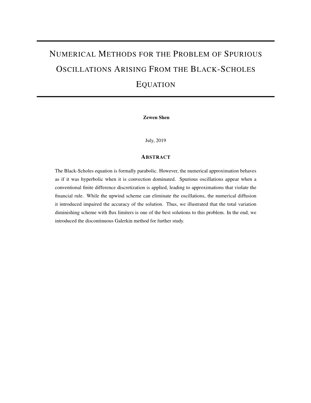 Numerical Methods for the Problem of Spurious Oscillations Arising from the Black-Scholes Equation