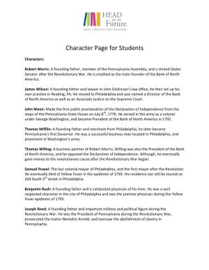 Character Page for Students