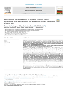 Developmental Low-Dose Exposure to Bisphenol a Induces Chronic Inﬂammation, Bone Marrow ﬁbrosis and Reduces Bone Stiﬀness in Female Rat T Oﬀspring Only