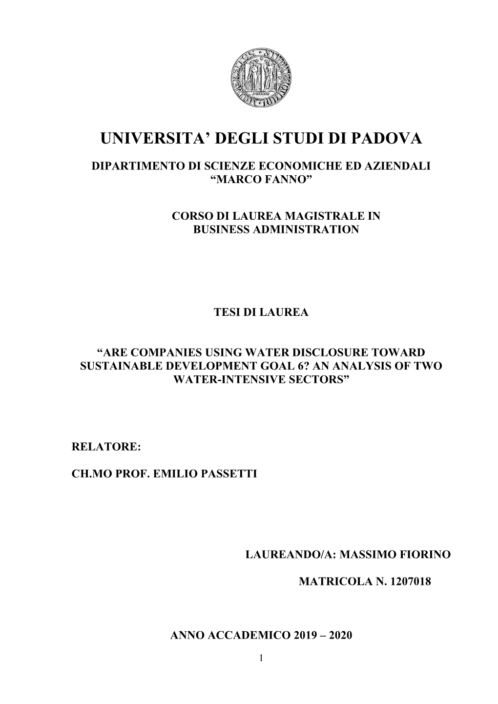 Universita' Degli Studi Di Padova