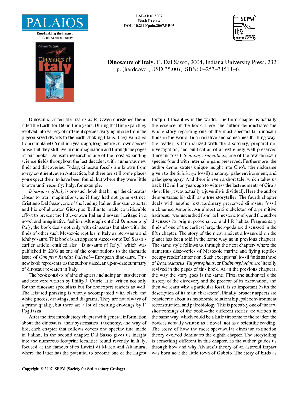 Palaios 2007 Book Review PALAIOS DOI: 10.2110/Palo.2007.BR03 Emphasizing the Impact of Life on Earth’S History