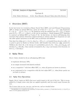 Lecture 6 1 Overview (BST) 2 Splay Trees