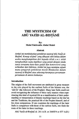 The Mysticism of Abu Y4zid Al-Bistami