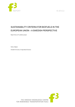 Sustainability Criteria for Biofuels in the European Union – a Swedish Perspective