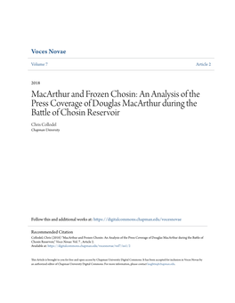 Macarthur and Frozen Chosin: an Analysis of the Press Coverage of Douglas Macarthur During the Battle of Hoc Sin Reservoir Chris Collodel Chapman University