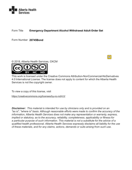 Emergency Department Alcohol Withdrawal Order