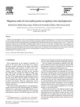 Migration Order of Wine Anthocyanins in Capillary Zone Electrophoresis