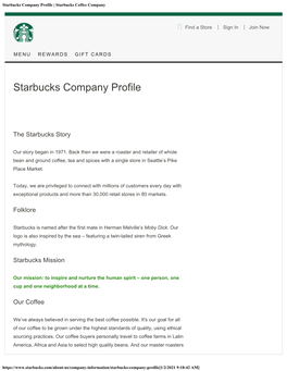 Starbucks Company Profile | Starbucks Coffee Company