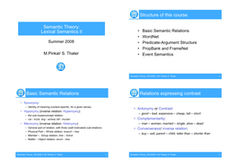 Basic Semantic Relations • Wordnet • Predicate-Argument Structure