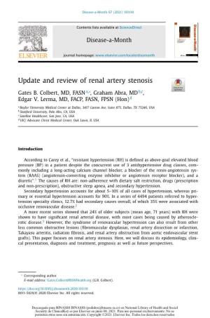 Update and Review of Renal Artery Stenosis