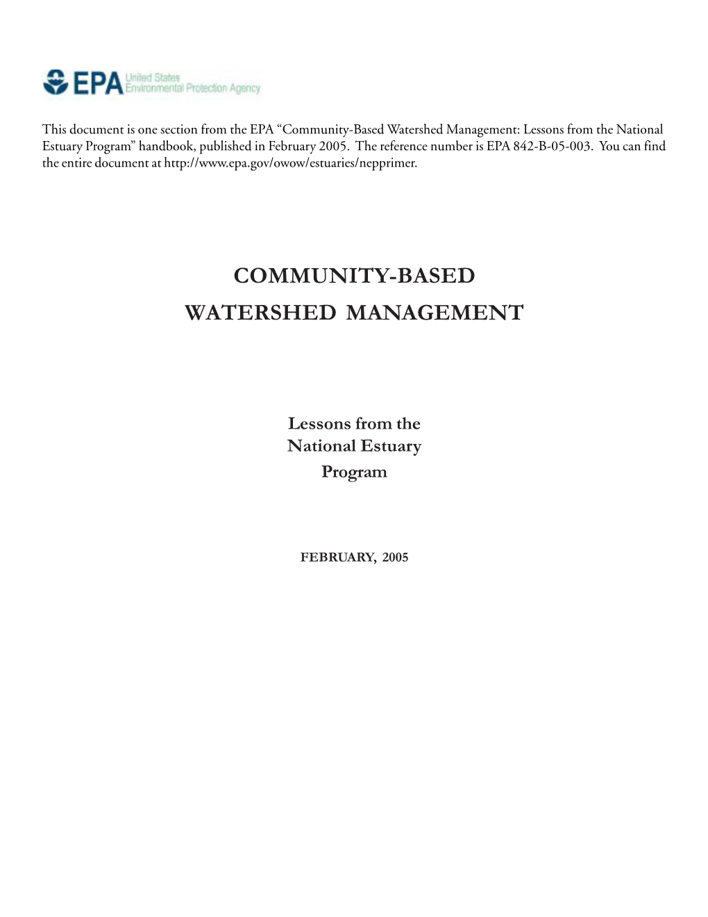 Appendix A: Clean Water Act, Section 320, As Amended. EPA 842-B-05-003