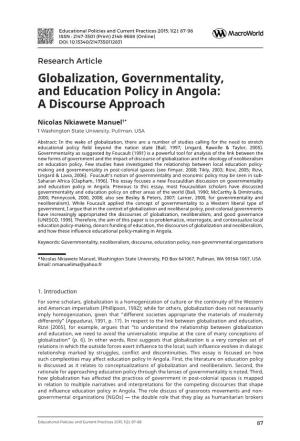 Globalization, Governmentality, and Education Policy in Angola: a Discourse Approach