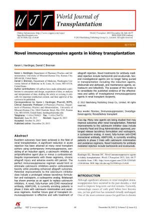 Novel Immunosuppressive Agents in Kidney Transplantation