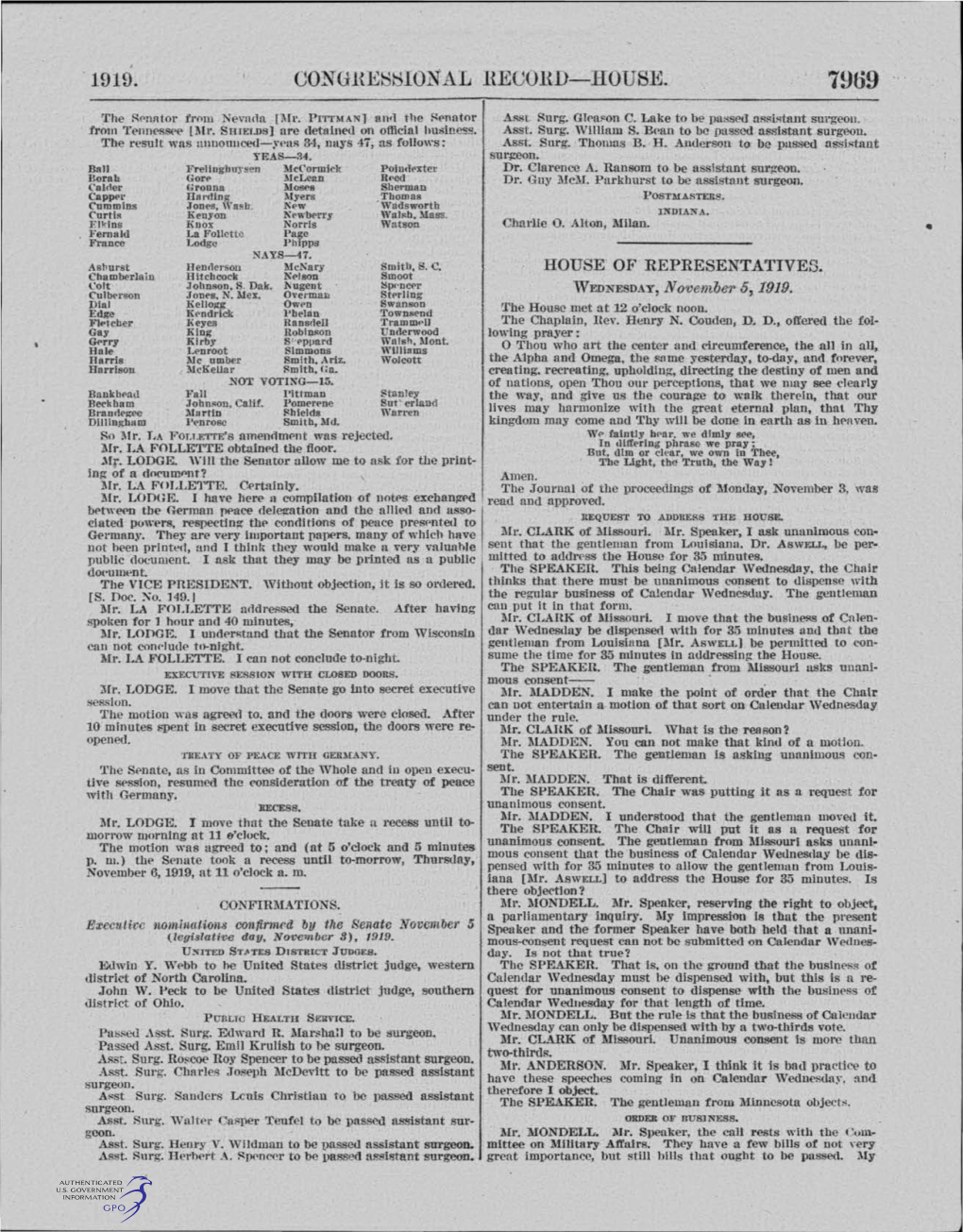 HOUSE. of REPRESENTATIVES. Chamberlain Hitchcock Nelsan Smoot ~Olt Johnson, S