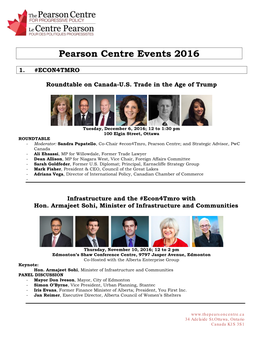 Pearson Centre Events 2016