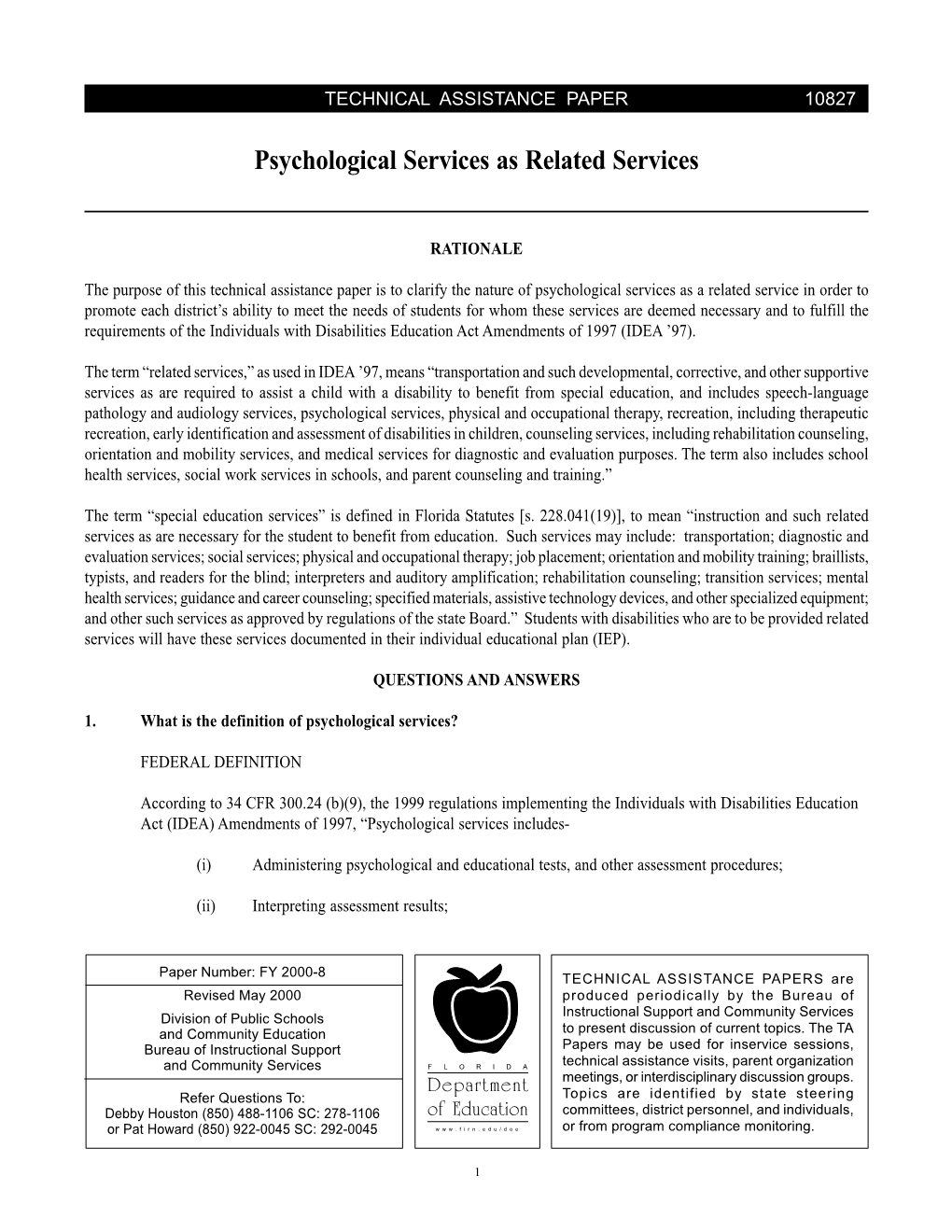 Psychological Services As Related Services