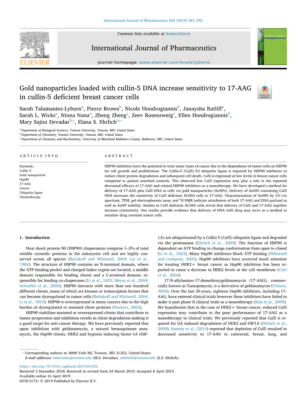 International Journal of Pharmaceutics 564 (2019) 281–292