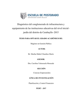 Diagnóstico Del Conglomerado De Infraestructura Y Equipamiento De Las Instituciones Educativas Del Nivel Inicial– Jardín Del Distrito De Carabayllo–2015