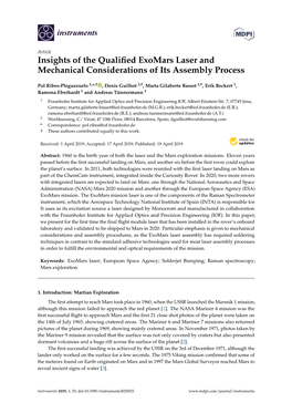 Insights of the Qualified Exomars Laser and Mechanical