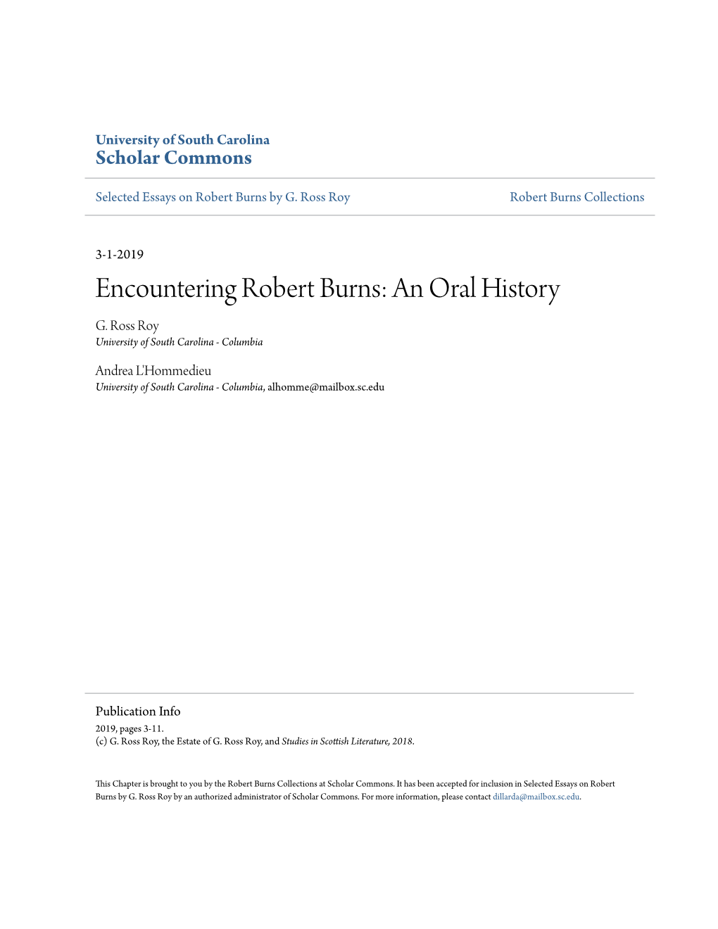 Encountering Robert Burns: an Oral History G