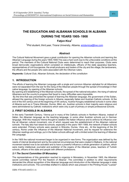 The Education and Albanian Schools in Albania, During the Years 1905