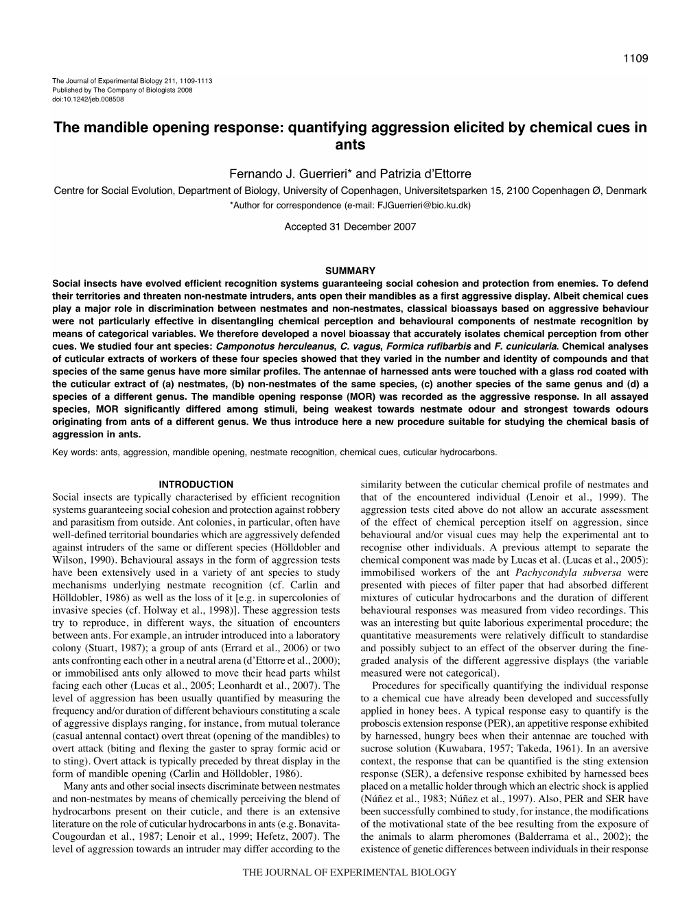 Quantifying Aggression Elicited by Chemical Cues in Ants