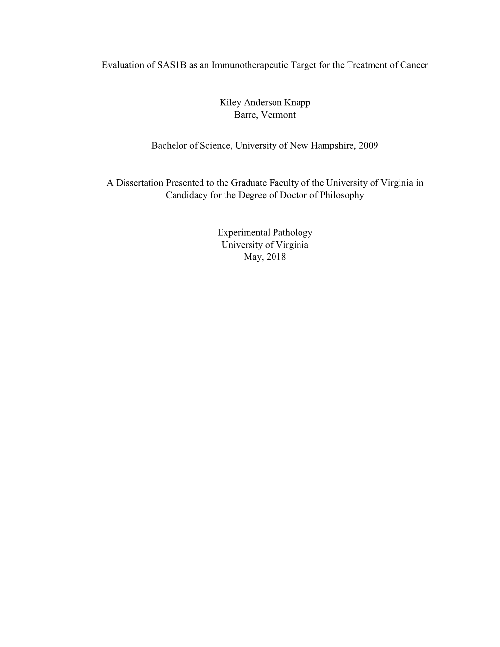 Evaluation of SAS1B As an Immunotherapeutic Target for the Treatment of Cancer