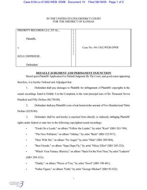 RIAA/Defreese/Proposed Default Judgment and Permanent Injunction
