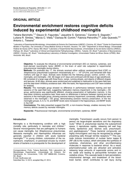Environmental Enrichment Restores Cognitive Deficits Induced by Experimental Childhood Meningitis Tatiana Barichello,1,2 Glauco D