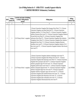 List of Polling Stations for 8 AMBATTUR Assembly Segment Within the 5 SRIPERUMBUDHUR Parliamentary Constituency