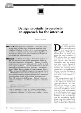 Benign Prostatic Hyperplasia: an Approach for the Internist