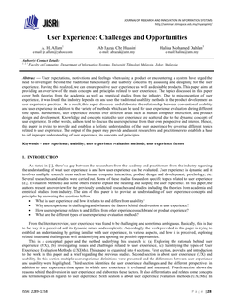 User Experience: Challenges and Opportunities