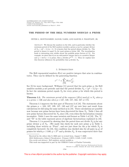 Paper on the Period of the Bell Numbers