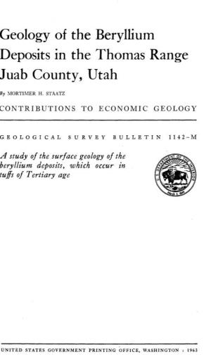 Geology of the Beryllium Deposits in the Thomas Range Juab County, Utah