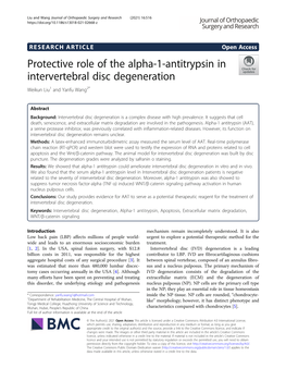 Protective Role of the Alpha-1-Antitrypsin in Intervertebral Disc Degeneration Weikun Liu1 and Yanfu Wang2*