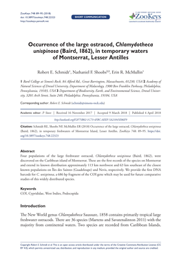 Occurrence of the Large Ostracod, Chlamydotheca Unispinosa (Baird, 1862), in Temporary Waters of Montserrat, Lesser Antilles