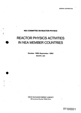 Reactor Physics Activities in Nea Member Countries