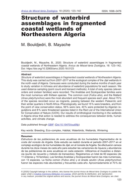 Structure of Waterbird Assemblages in Fragmented Coastal Wetlands of Northeastern Algeria