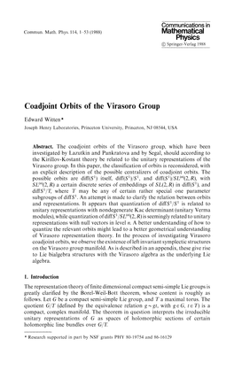 Physics Coadjoint Orbits of the Virasoro Group