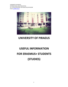 University of Piraeus Useful Information for Erasmus+